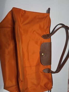 Longchamp Orange Tote Bag with Brown Leather Trim